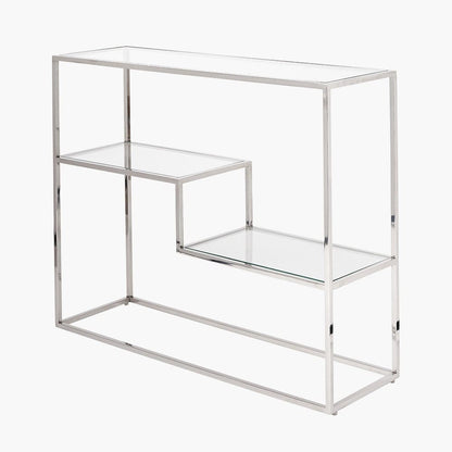 Konsolentisch aus Silber und Glas mit mehreren Ablagen