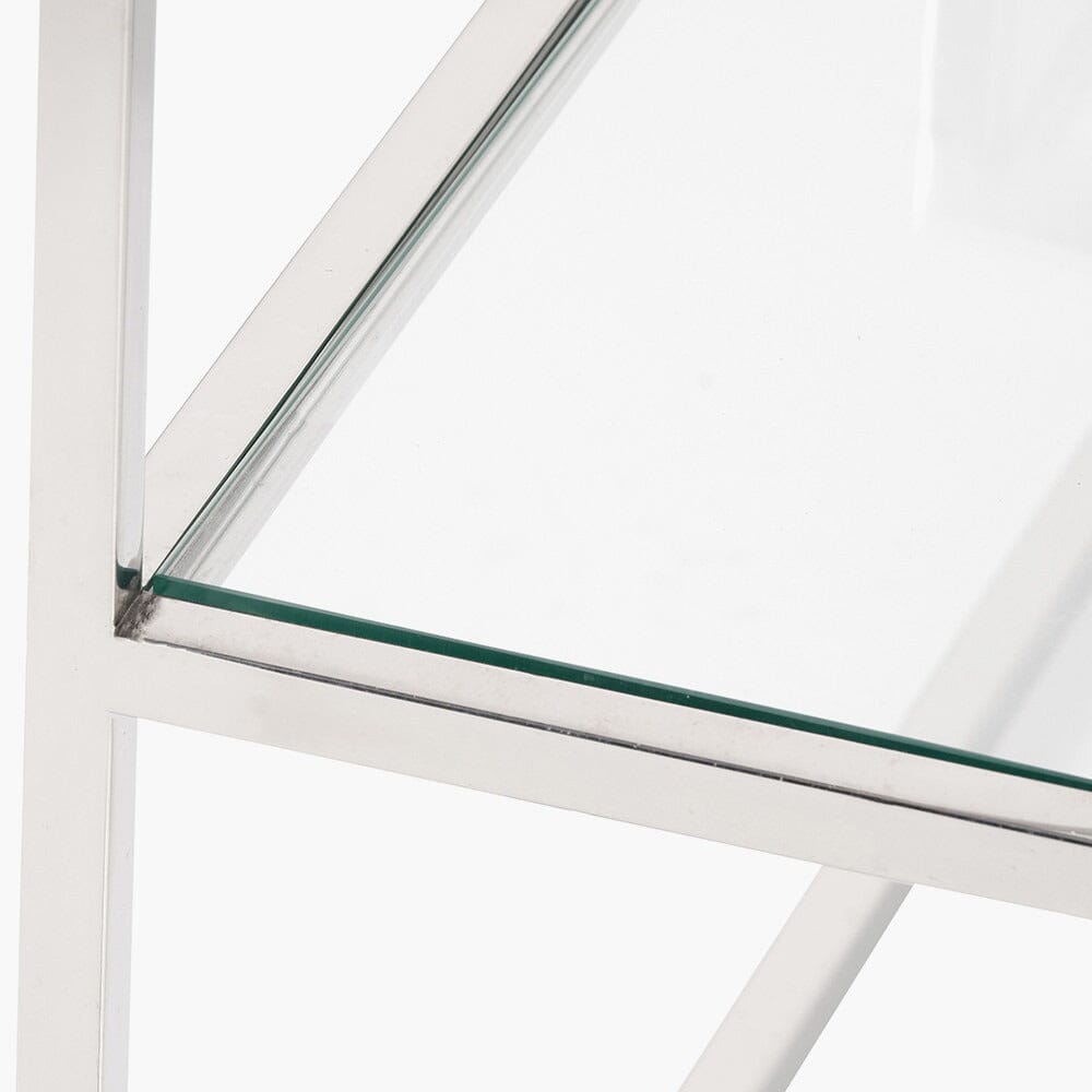 Konsolentisch aus Silber und Glas mit mehreren Ablagen
