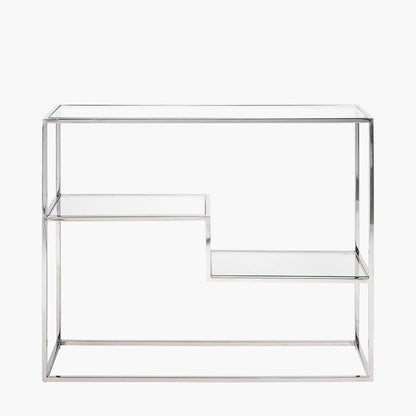 Konsolentisch aus Silber und Glas mit mehreren Ablagen