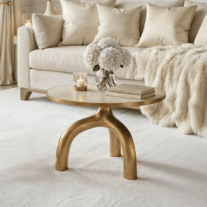 Runder Couchtisch in Gold & Creme