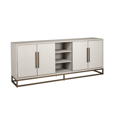 Cremefarbenes Sideboard aus Eichenfurnier mit 4 Türen und Messingdetails