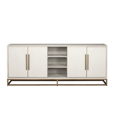 Cremefarbenes Sideboard aus Eichenfurnier mit 4 Türen und Messingdetails