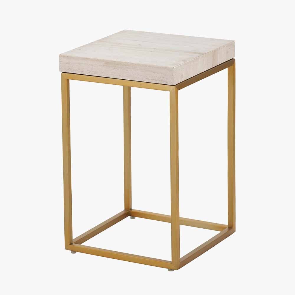 Beigener Granit- & goldener quadratischer Beistelltisch