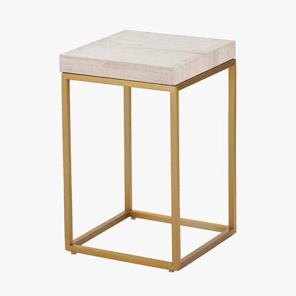 Beigener Granit- & goldener quadratischer Beistelltisch