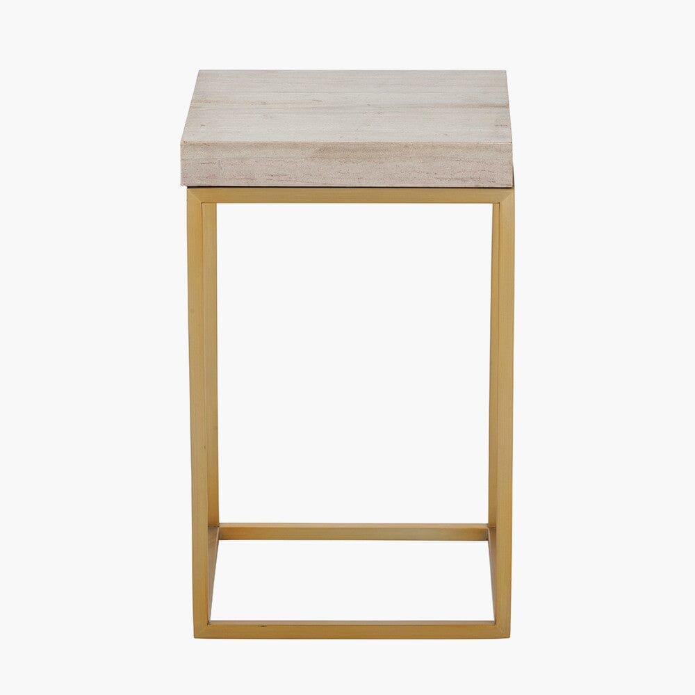 Beigener Granit- & goldener quadratischer Beistelltisch