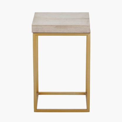 Beigener Granit- & goldener quadratischer Beistelltisch