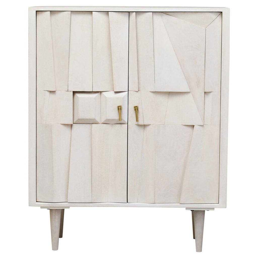 2-türiges geometrisches Sideboard aus weiß getünchtem Holz