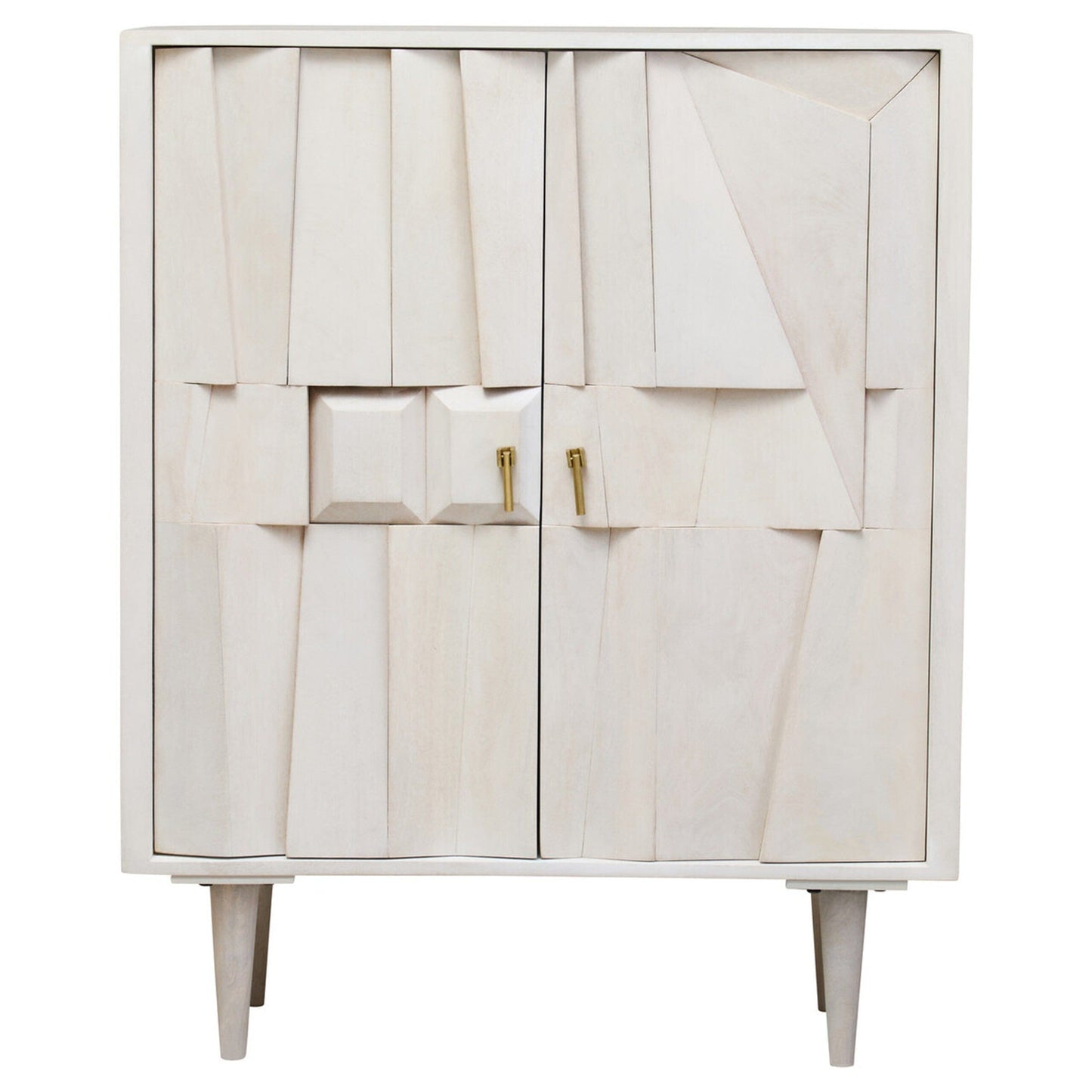 2-türiges geometrisches Sideboard aus weiß getünchtem Holz