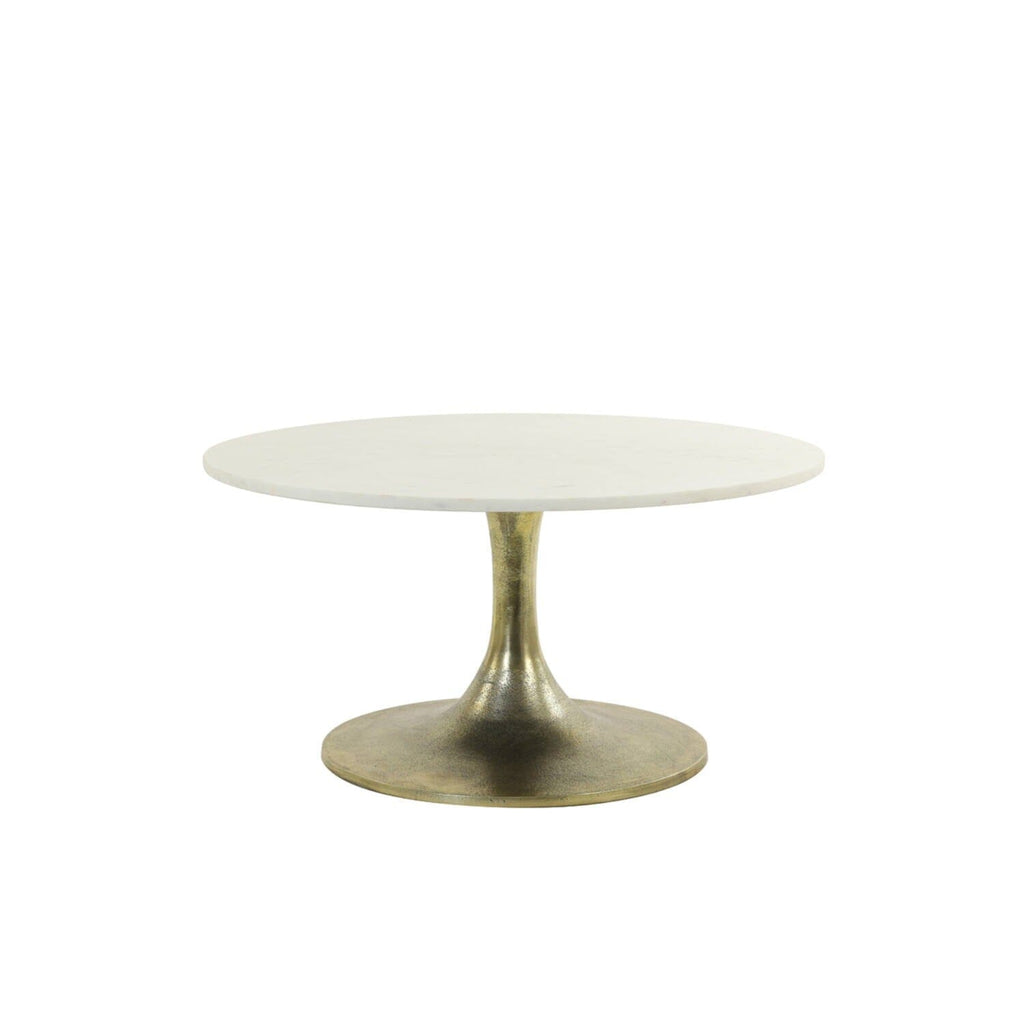 Goldener Couchtisch mit weißer Marmorplatte