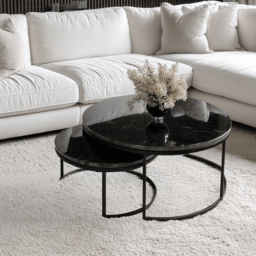 Couchtische aus schwarzem Marmor im Set