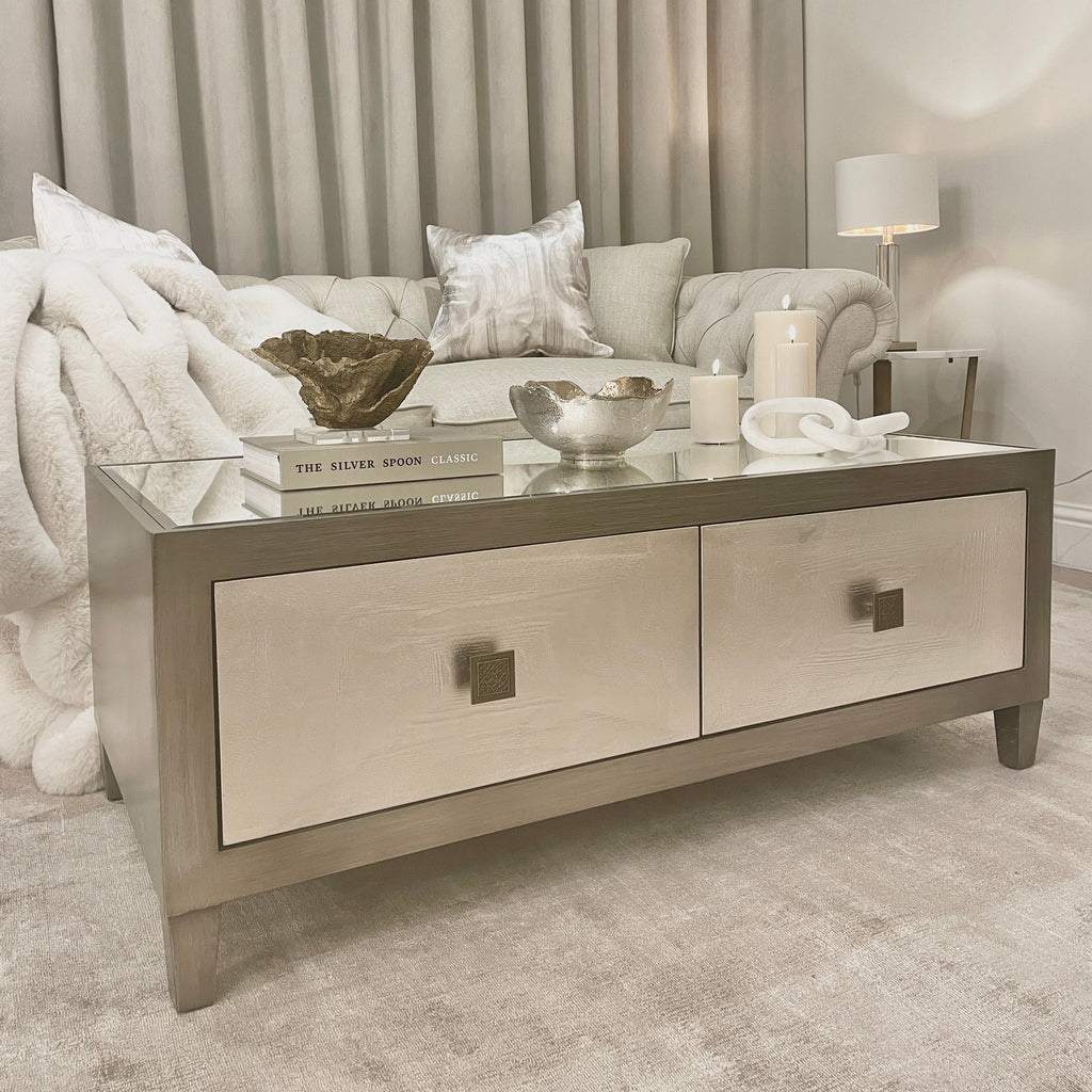 Couchtisch Silber & Bronze mit Spiegelplatte
