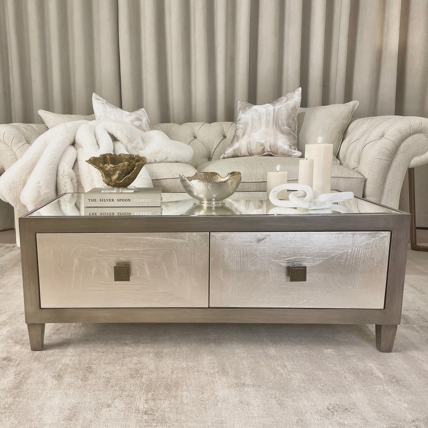 Couchtisch Silber & Bronze mit Spiegelplatte