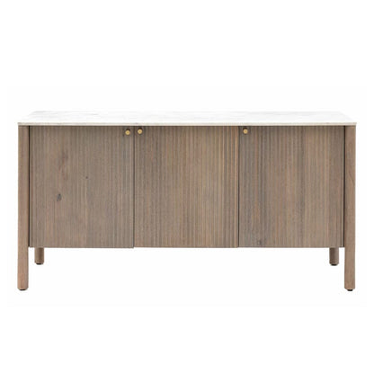 Mango Holz geripptes Sideboard mit 3 Türen und Marmorplatte