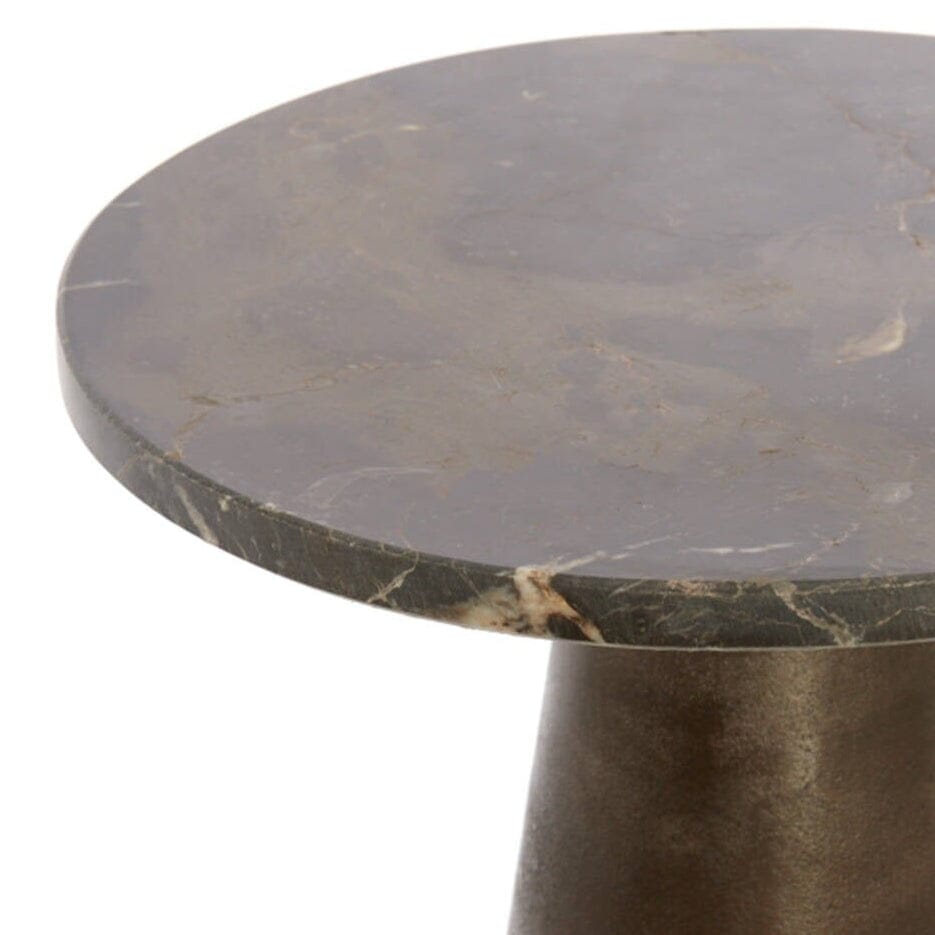 Runder Beistelltisch aus Bronze und dunklem Marmor