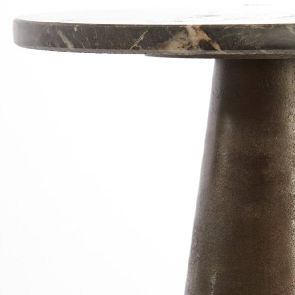 Großer runder Beistelltisch aus Bronze und dunklem Marmor