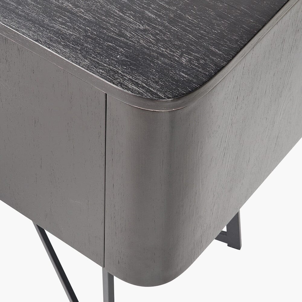Sideboard mit 2 Türen und 2 Schubladen, Esche Schwarz furniert & Metall