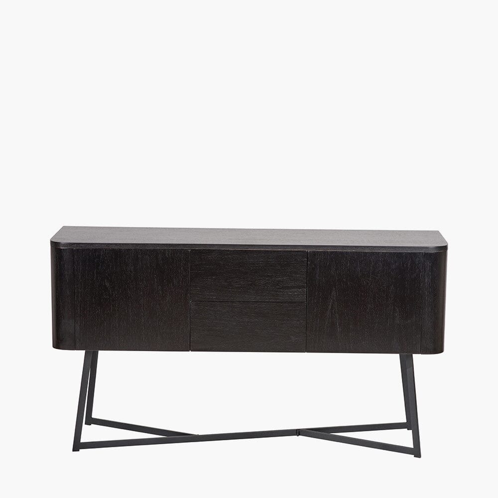 Sideboard mit 2 Türen und 2 Schubladen, Esche Schwarz furniert & Metall