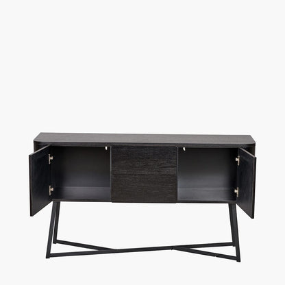 Sideboard mit 2 Türen und 2 Schubladen, Esche Schwarz furniert & Metall