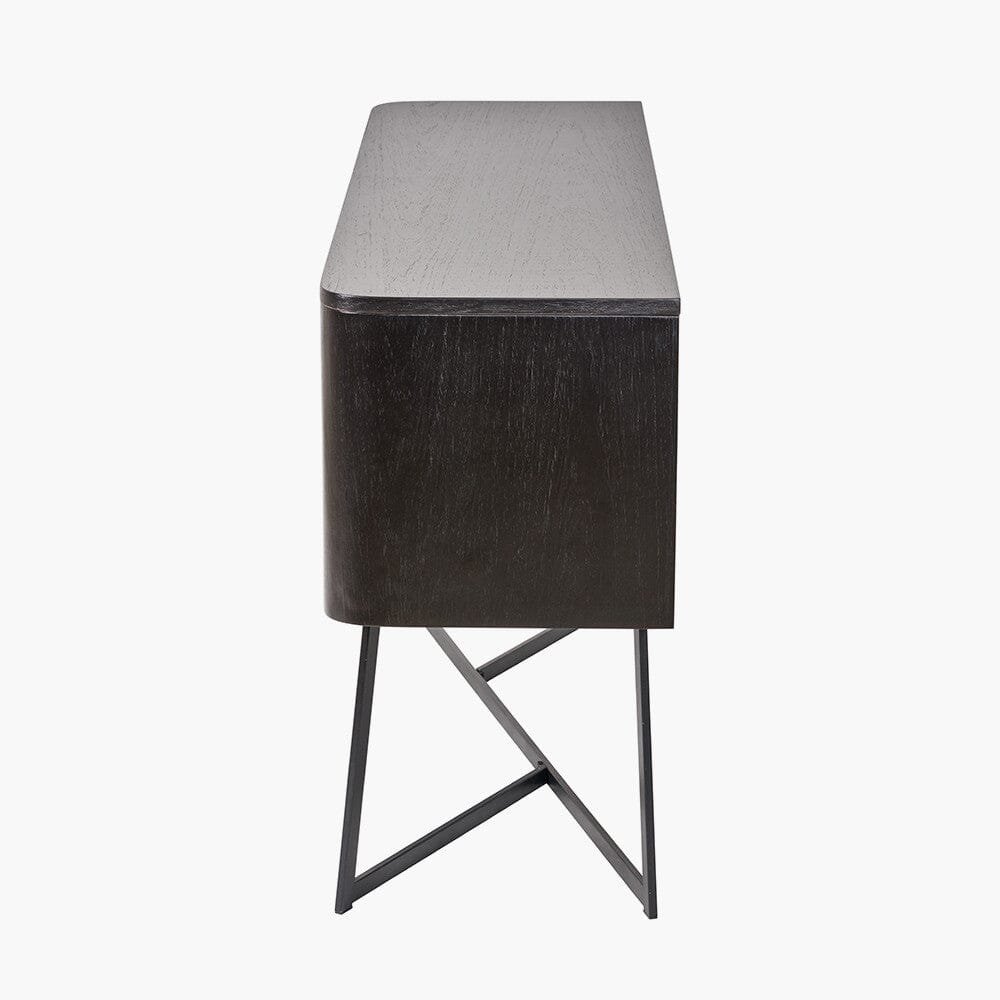 Sideboard mit 2 Türen und 2 Schubladen, Esche Schwarz furniert & Metall