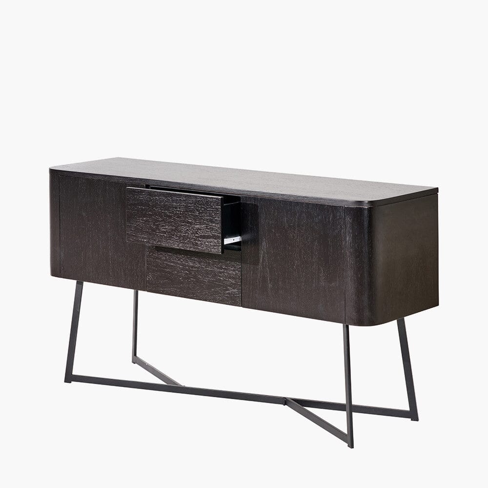 Sideboard mit 2 Türen und 2 Schubladen, Esche Schwarz furniert & Metall