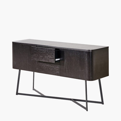 Sideboard mit 2 Türen und 2 Schubladen, Esche Schwarz furniert & Metall
