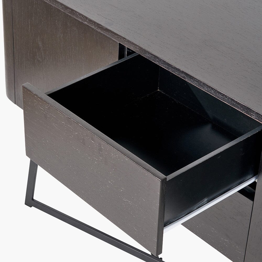 Sideboard mit 2 Türen und 2 Schubladen, Esche Schwarz furniert & Metall