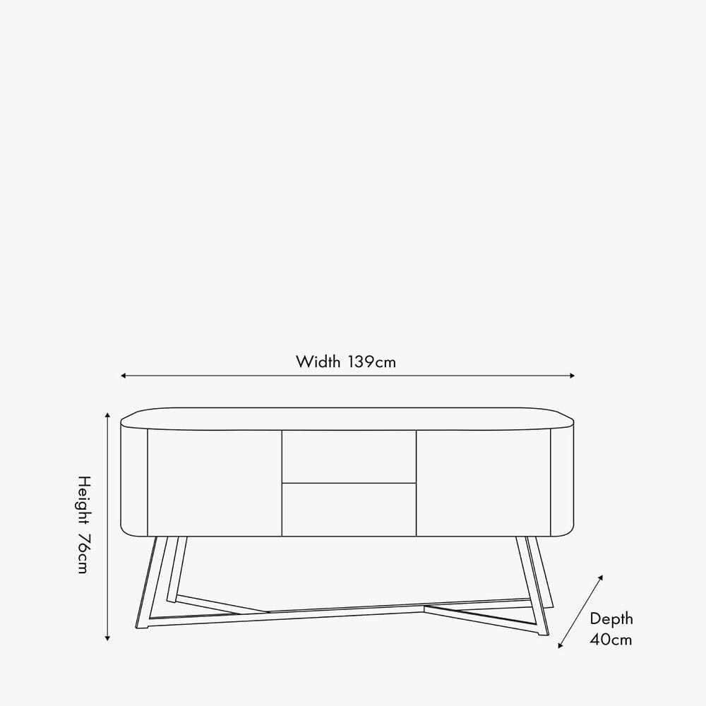 Sideboard mit 2 Türen und 2 Schubladen, Esche Schwarz furniert & Metall