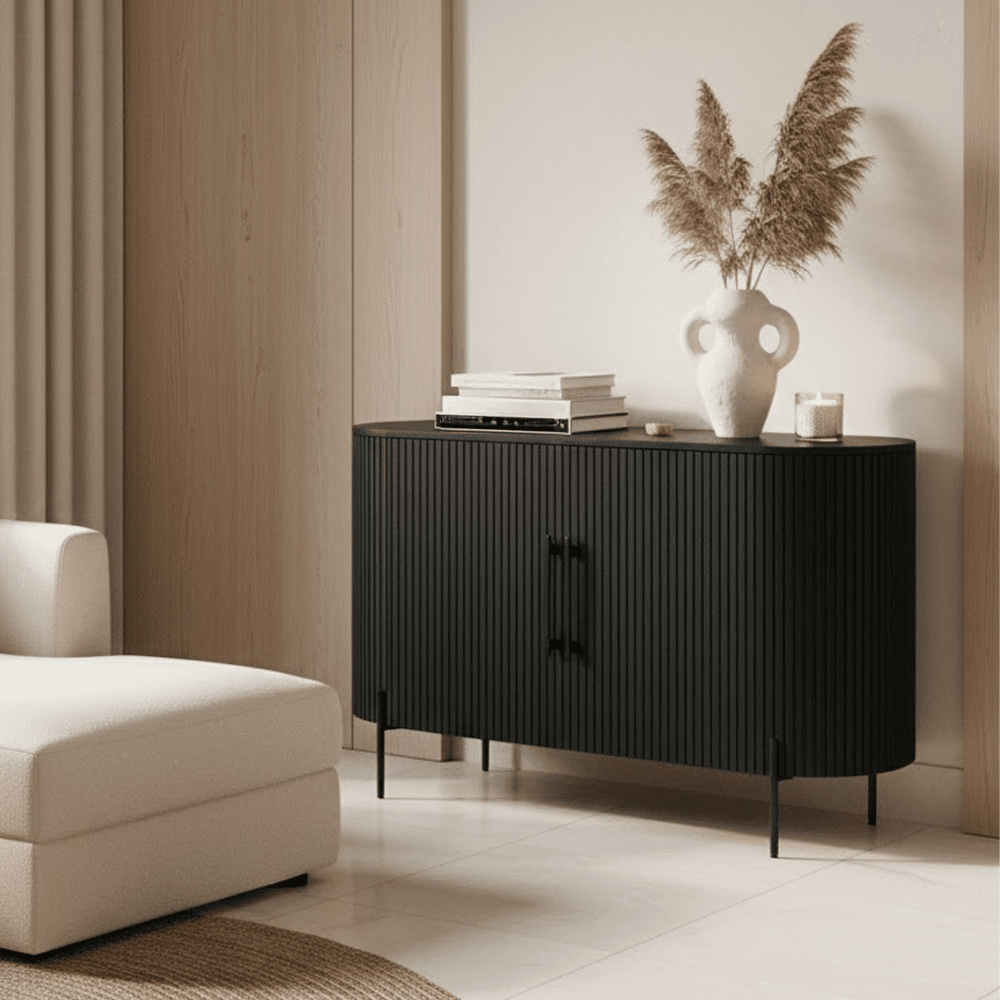 Schwarzes geripptes Sideboard mit 2 Türen