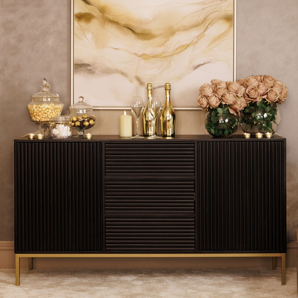 Schwarz-goldenes Sideboard mit Wellenmuster