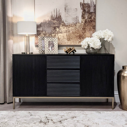 Schwarz-goldenes Sideboard mit Wellenmuster