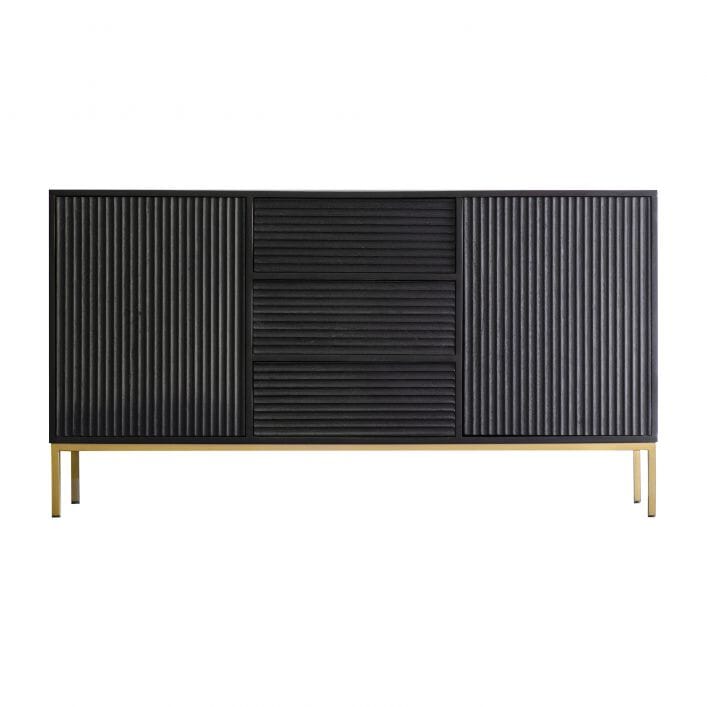 Schwarz-goldenes Sideboard mit Wellenmuster