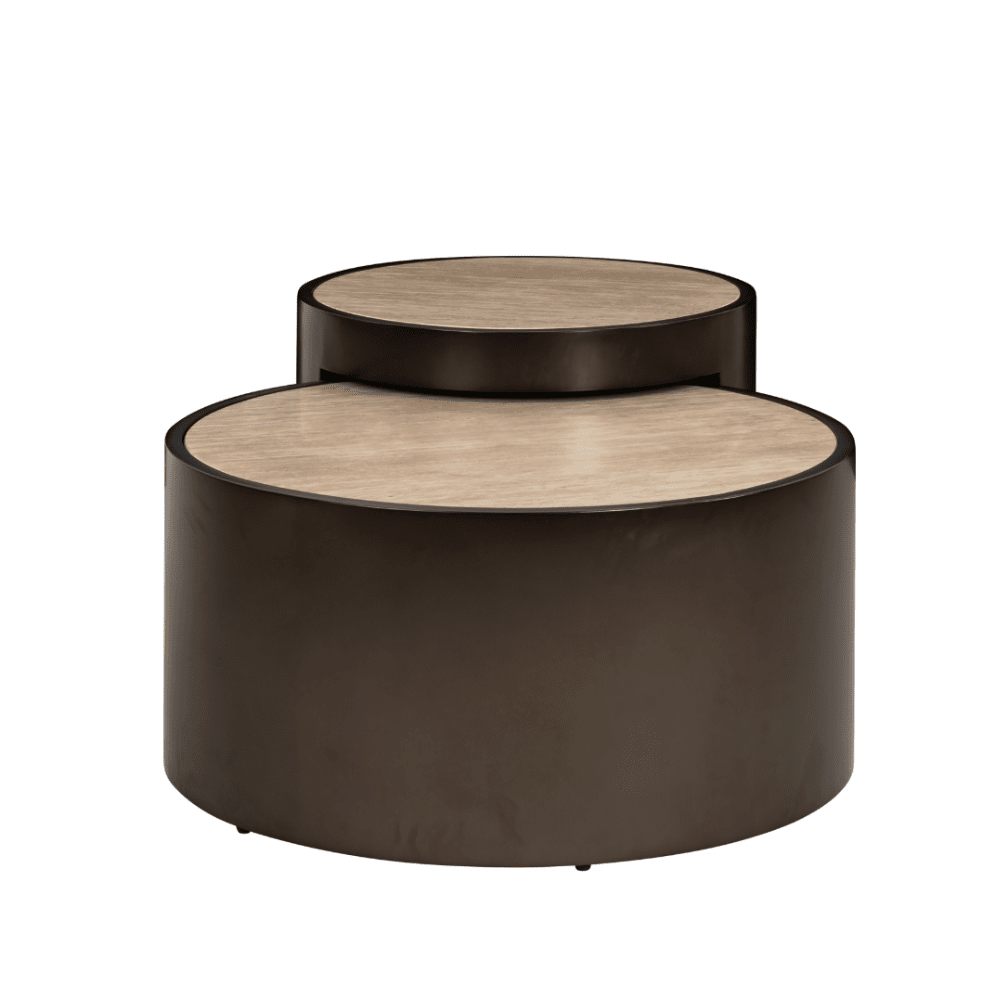 Bronze Couchtische im Nesting-Design mit Platte in Travertin-Optik