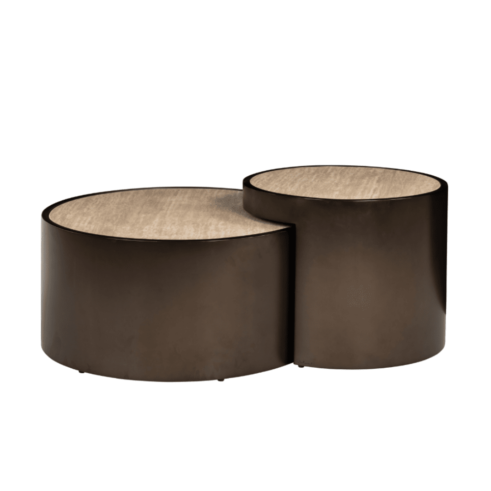 Bronze Couchtische im Nesting-Design mit Platte in Travertin-Optik