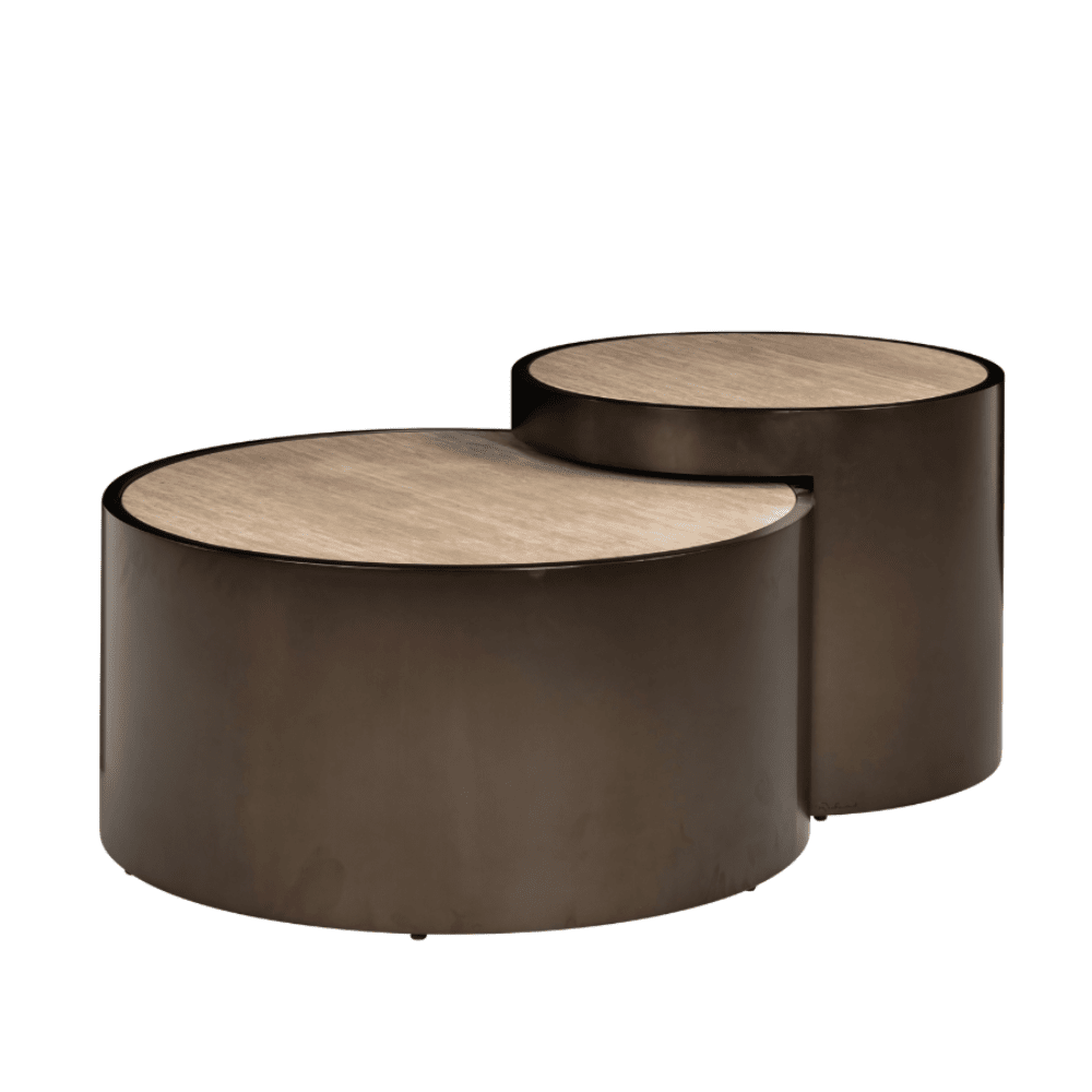 Bronze Couchtische im Nesting-Design mit Platte in Travertin-Optik