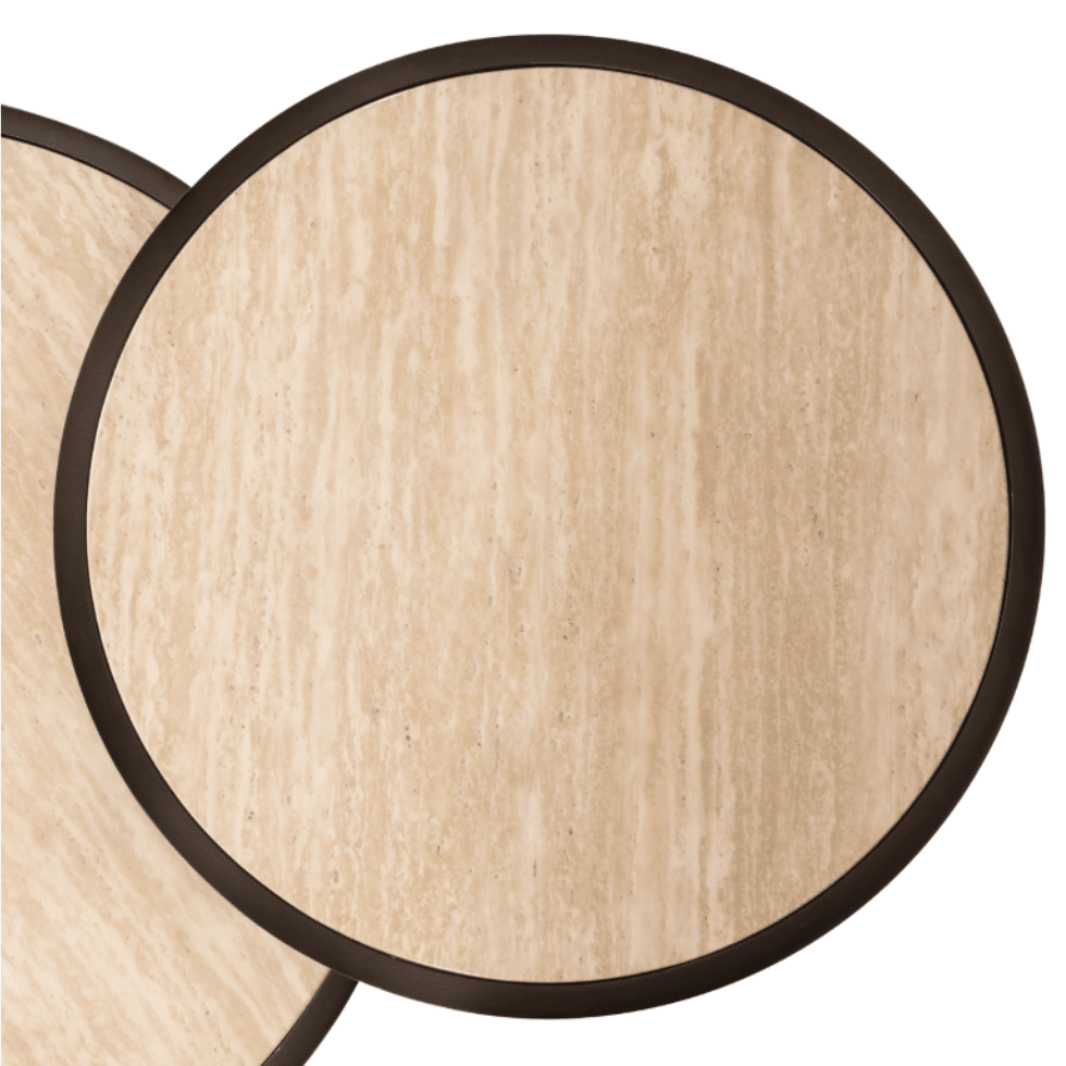 Bronze Couchtische im Nesting-Design mit Platte in Travertin-Optik