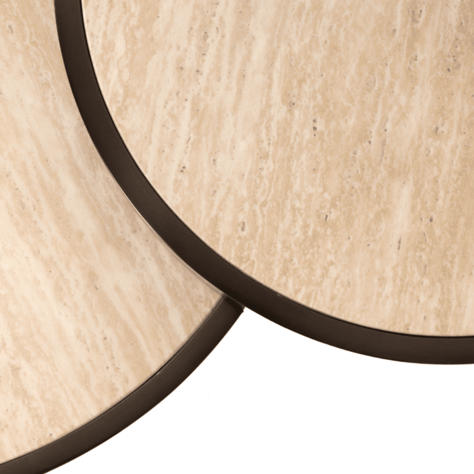 Bronze Couchtische im Nesting-Design mit Platte in Travertin-Optik