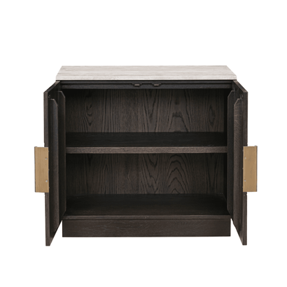 Tiefbraunes Sideboard mit 2 Türen und Travertinplatte