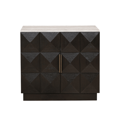 Tiefbraunes Sideboard mit 2 Türen und Travertinplatte