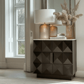 Tiefbraunes Sideboard mit 2 Türen und Travertinplatte
