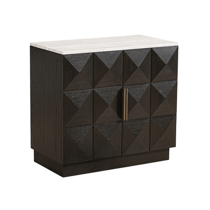 Tiefbraunes Sideboard mit 2 Türen und Travertinplatte
