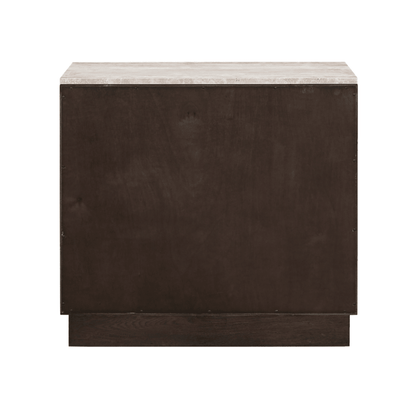 Tiefbraunes Sideboard mit 2 Türen und Travertinplatte