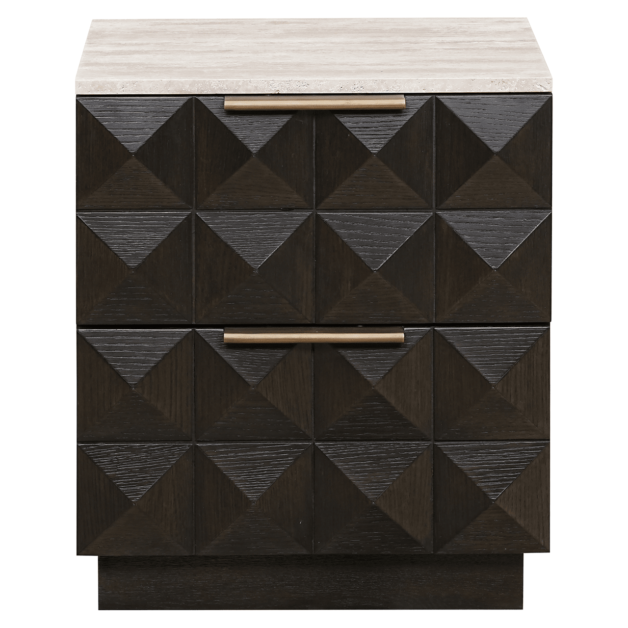 Nachttisch mit 2 Schubladen, dunkelbraun, mit Travertinplatte