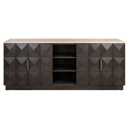 Dunkelbraunes Sideboard mit 4 Türen, Regalen und Travertinplatte