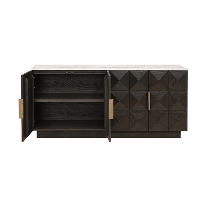 Dunkelbraunes Sideboard mit 4 Türen und Travertinplatte