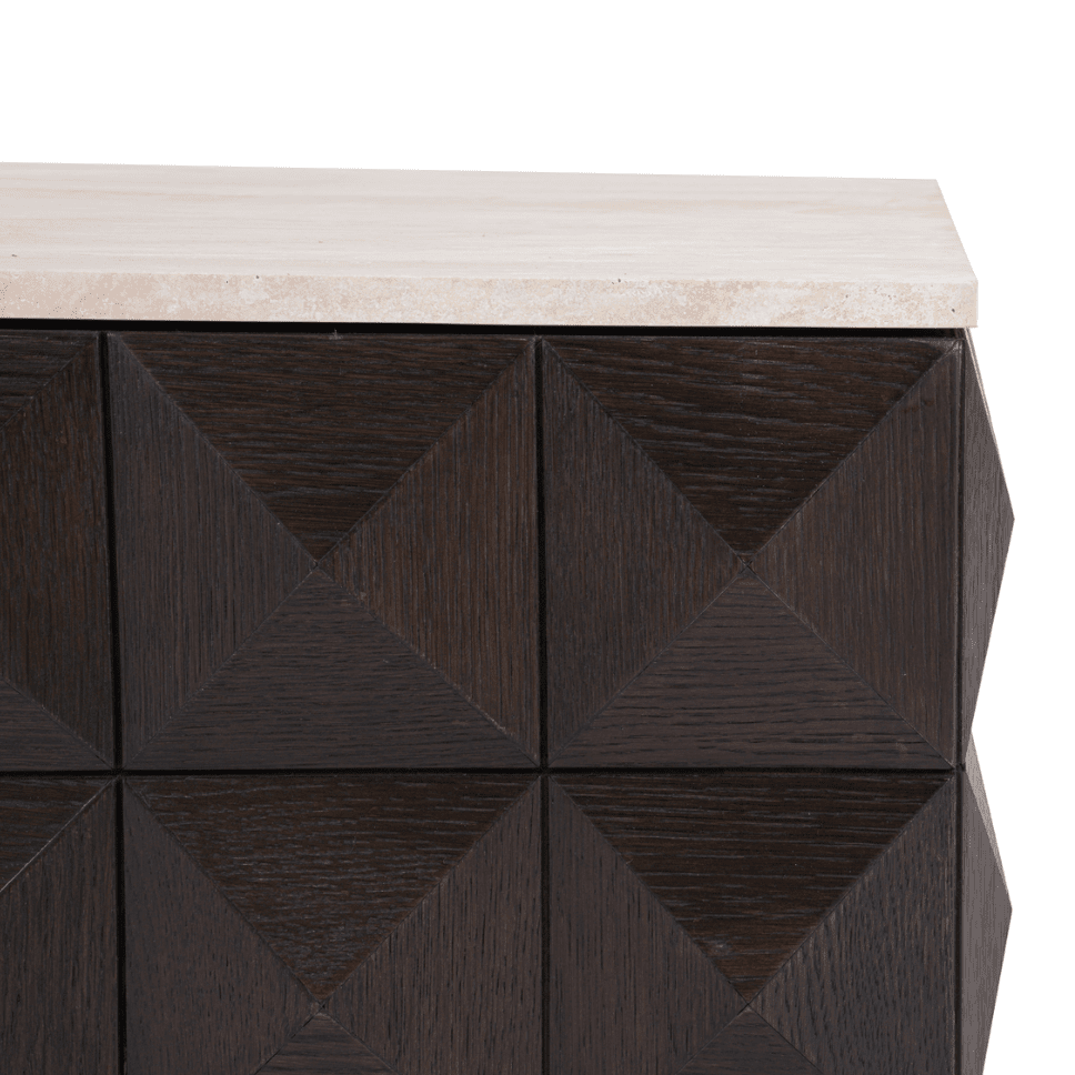 Tiefbrauner quadratischer Couchtisch mit Travertinplatte
