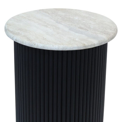 Schwarzer Beistelltisch mit Rippenmuster und Marmorplatte