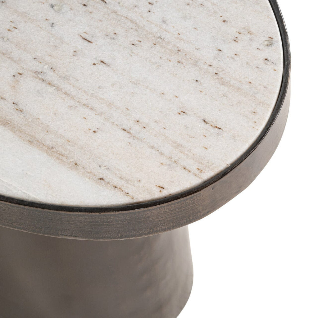 Bronze Ovaler Beistelltisch mit Marmorplatte