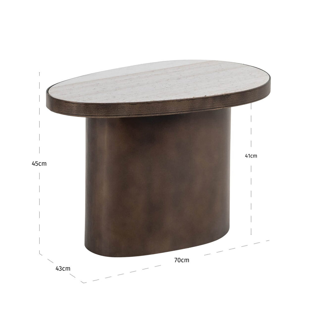 Bronze Ovaler Beistelltisch mit Marmorplatte