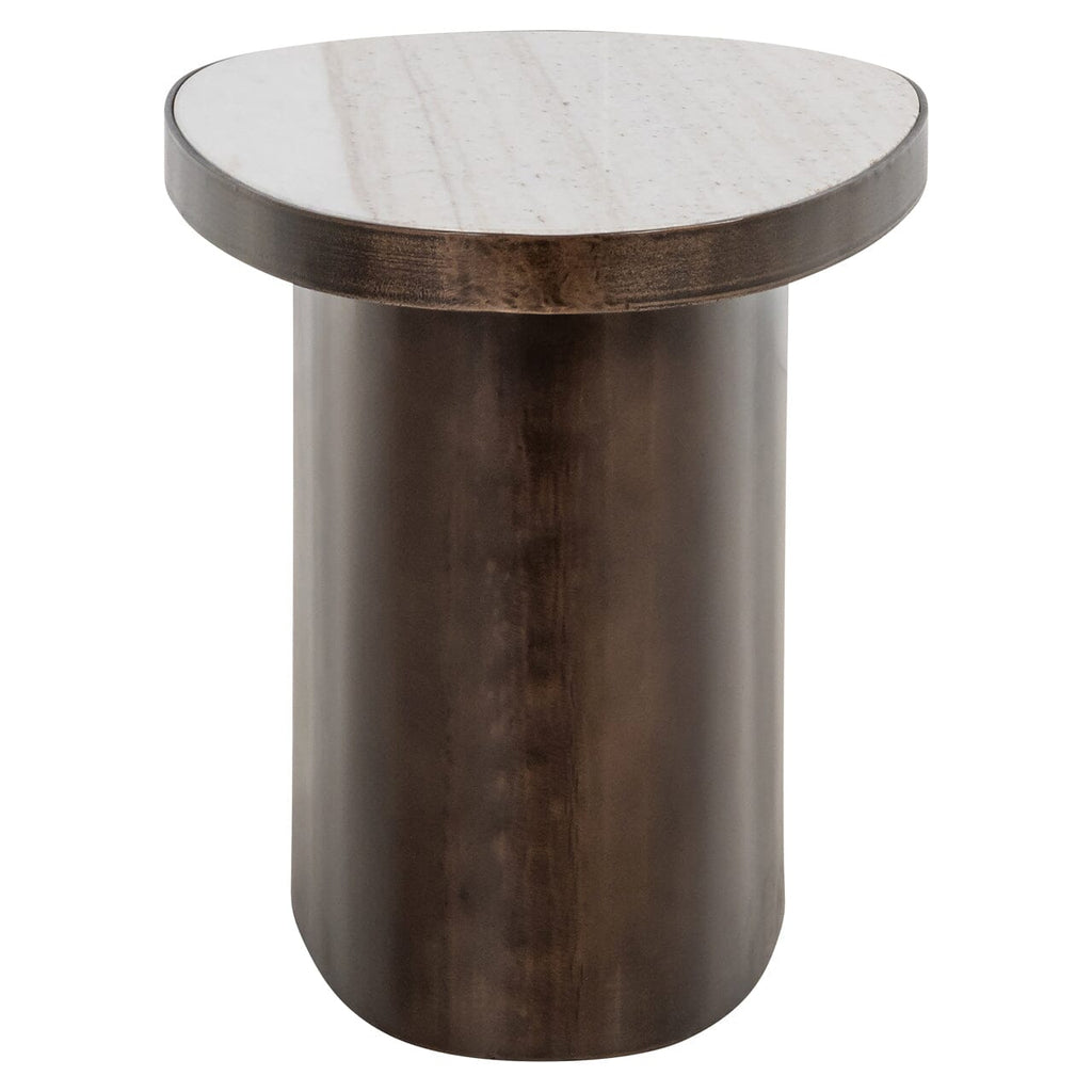 Bronze Ovaler Beistelltisch mit Marmorplatte