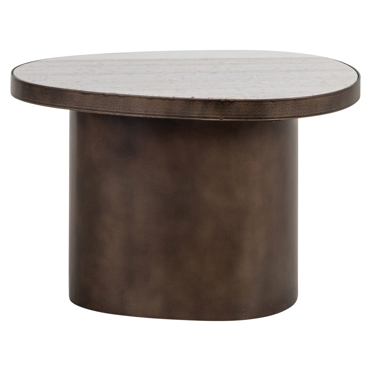 Bronze Ovaler Beistelltisch mit Marmorplatte